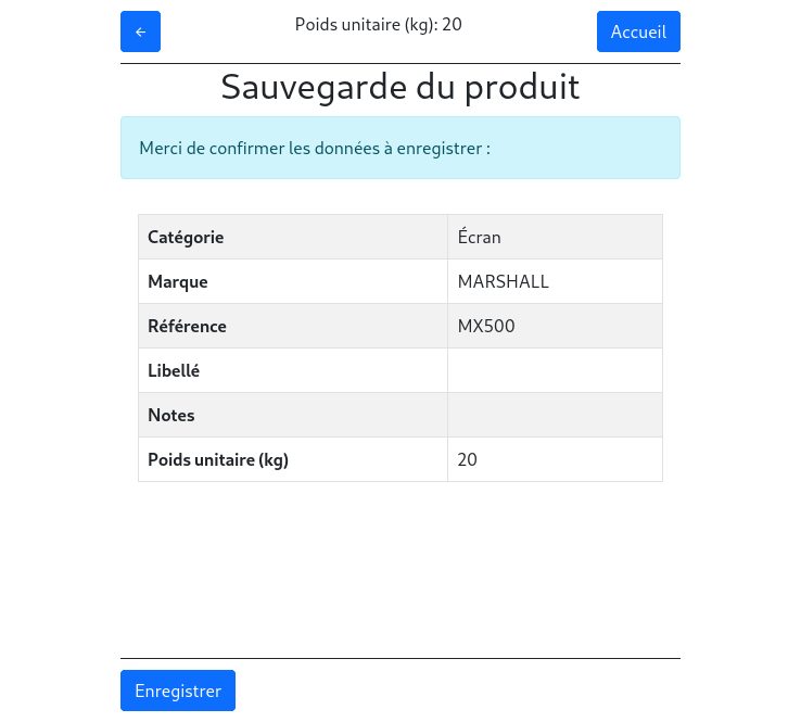 Sauvegarde de fiche produit