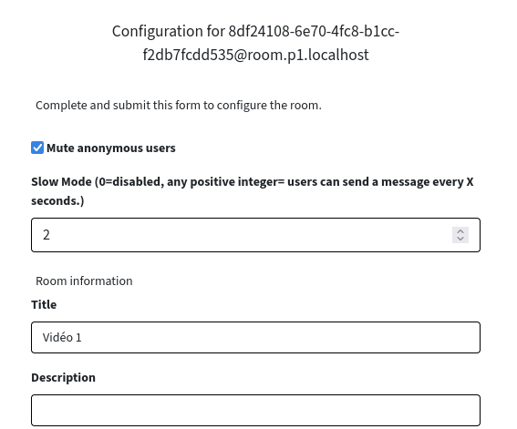 Screenshot of the room configuration form. There is a “Silencier les utilisateur⋅rices anonymes”\ncheckbox.