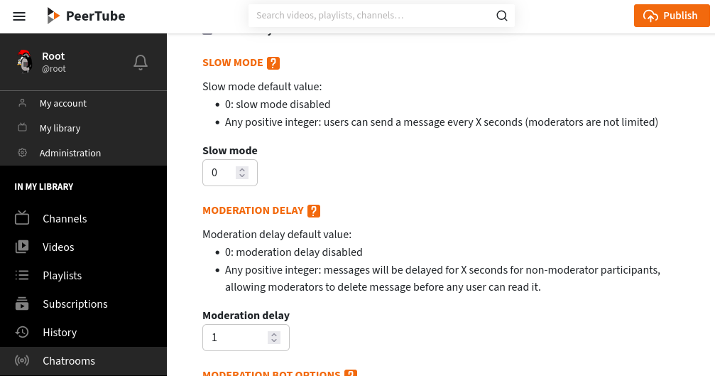 Screenshot of the channel option form, with a field to configure the\nmoderation\ndelay.